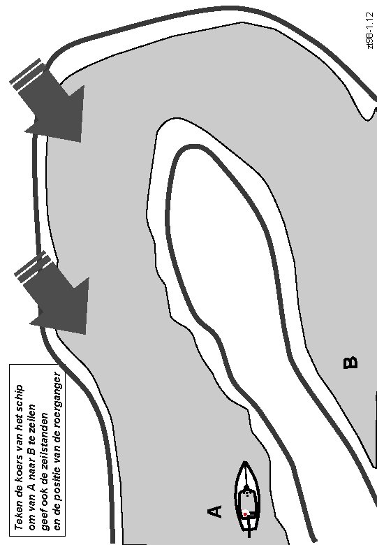 A Teken de koers van het schip om van A naar B te zeilen