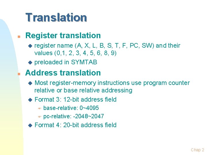 Translation n Register translation register name (A, X, L, B, S, T, F, PC,