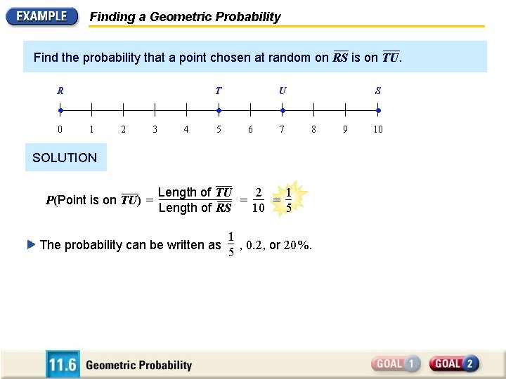 Finding a Geometric Probability Find the probability that a point chosen at random on
