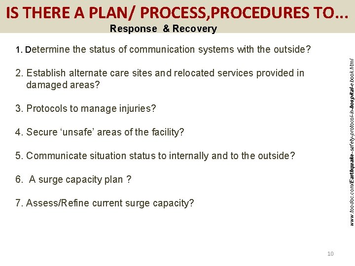 IS THERE A PLAN/ PROCESS, PROCEDURES TO. . . Response & Recovery www. toodoc.