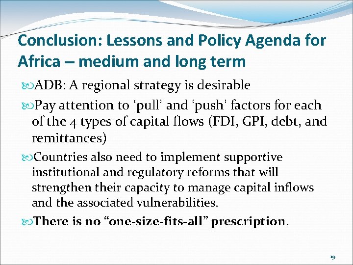 Conclusion: Lessons and Policy Agenda for Africa – medium and long term ADB: A