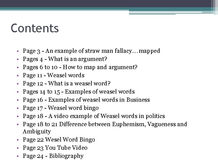 Contents • • • Page 3 - An example of straw man fallacy…. mapped
