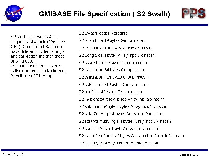 GMIBASE File Specification ( S 2 Swath) S 2 swath represents 4 high frequency