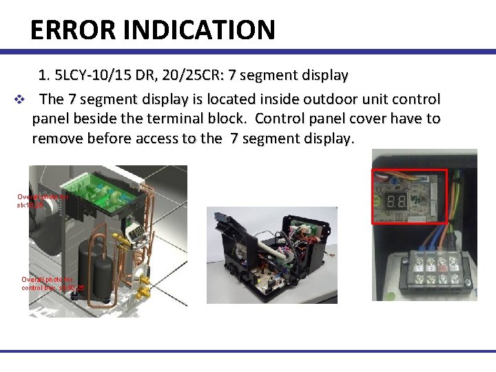ERROR INDICATION 1. 5 LCY-10/15 DR, 20/25 CR: 7 segment display v The 7
