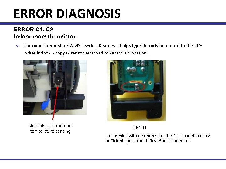 ERROR DIAGNOSIS ERROR C 4, C 9 Indoor room thermistor v For room thermistor