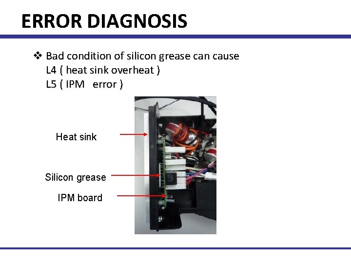 ERROR DIAGNOSIS v Bad condition of silicon grease can cause L 4 ( heat