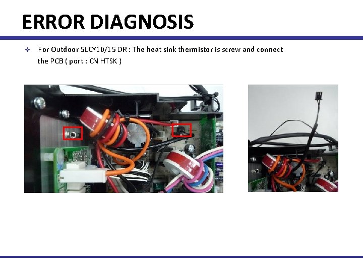ERROR DIAGNOSIS v For Outdoor 5 LCY 10/15 DR : The heat sink thermistor