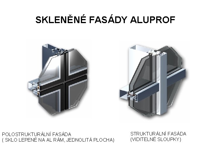 SKLENĚNÉ FASÁDY ALUPROF POLOSTRUKTURÁLNÍ FASÁDA ( SKLO LEPENÉ NA AL RÁM, JEDNOLITÁ PLOCHA) STRUKTURÁLNÍ