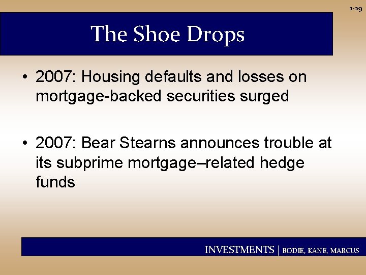 1 -29 The Shoe Drops • 2007: Housing defaults and losses on mortgage-backed securities