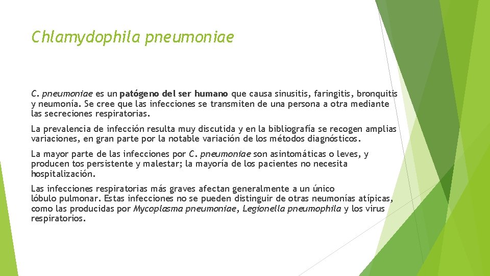 Chlamydophila pneumoniae C. pneumoniae es un patógeno del ser humano que causa sinusitis, faringitis,