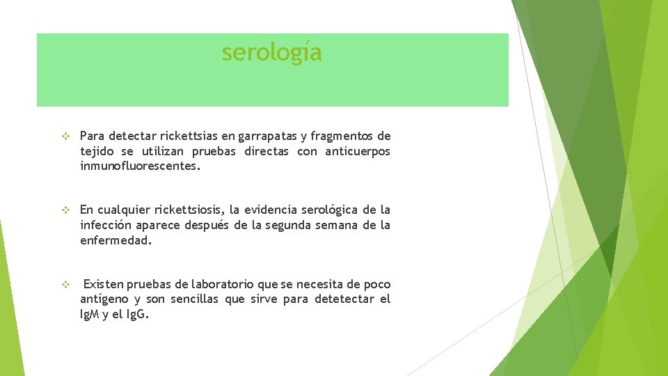 serología v Para detectar rickettsias en garrapatas y fragmentos de tejido se utilizan pruebas