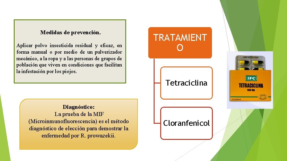 Medidas de prevención. Aplicar polvo insecticida residual y eficaz, en forma manual o por