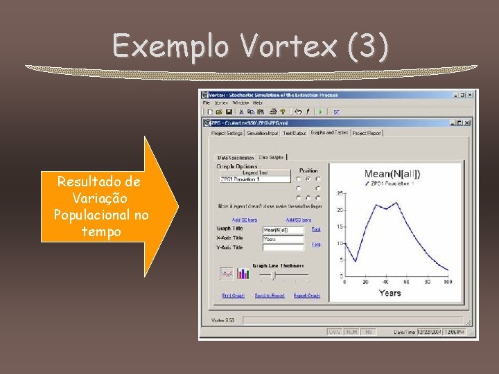 Exemplo Vortex (3) Resultado de Variação Populacional no tempo 