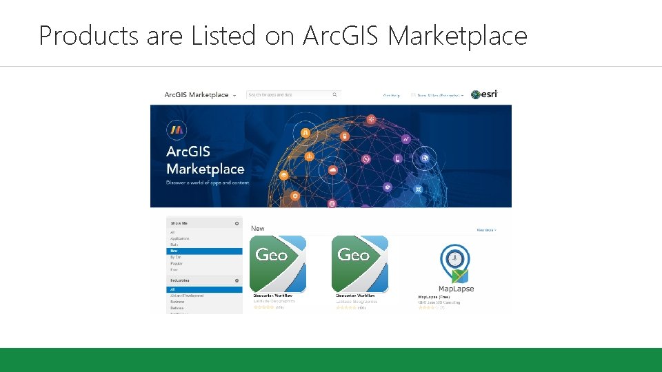 Products are Listed on Arc. GIS Marketplace Products are Listed on Arc. GIS Marketplace