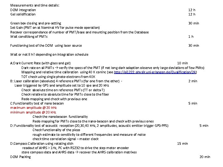 Measurements and time details: DOM integration Gel solidification Green box closing and pre-setting Set