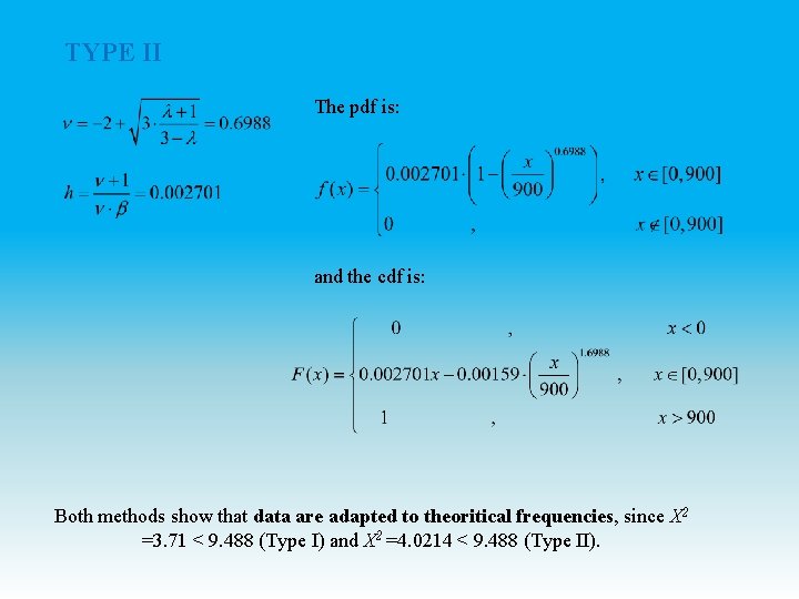 TYPE II The pdf is: and the cdf is: Both methods show that data