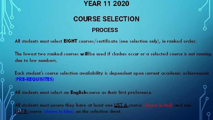 YEAR 11 2020 COURSE SELECTION PROCESS All students must select EIGHT courses/certificate (one selection