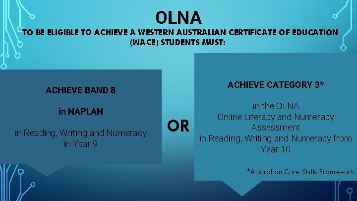 OLNA TO BE ELIGIBLE TO ACHIEVE A WESTERN AUSTRALIAN CERTIFICATE OF EDUCATION (WACE) STUDENTS