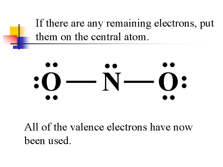 If there any remaining electrons, put them on the central atom. . . N