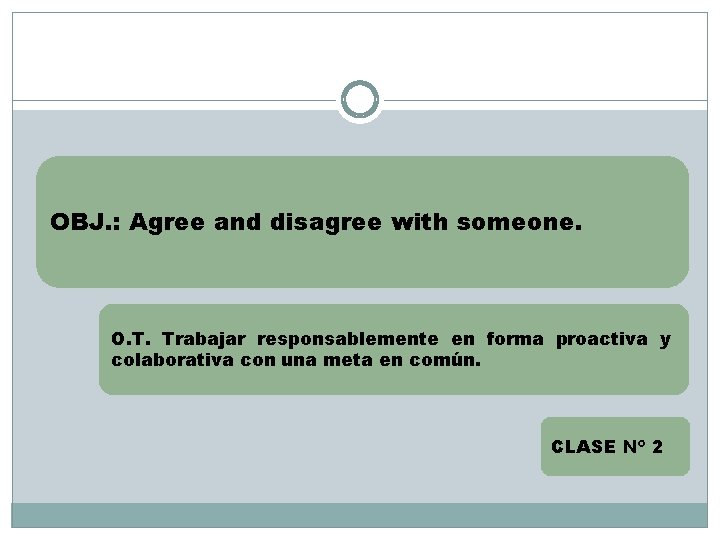 OBJ. : Agree and disagree with someone. O. T. Trabajar responsablemente en forma proactiva