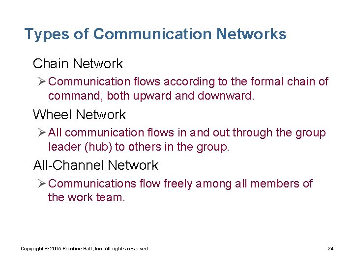 Types of Communication Networks • Chain Network Ø Communication flows according to the formal