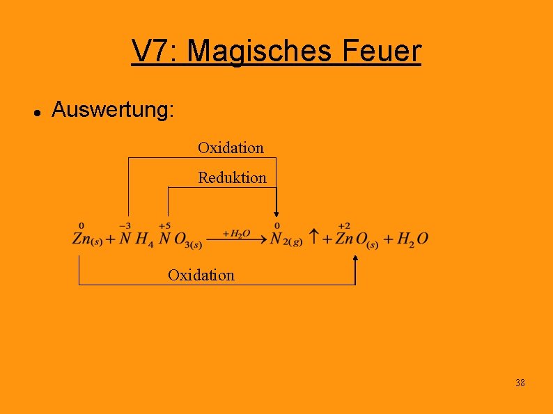 V 7: Magisches Feuer Auswertung: Oxidation Reduktion Oxidation 38 