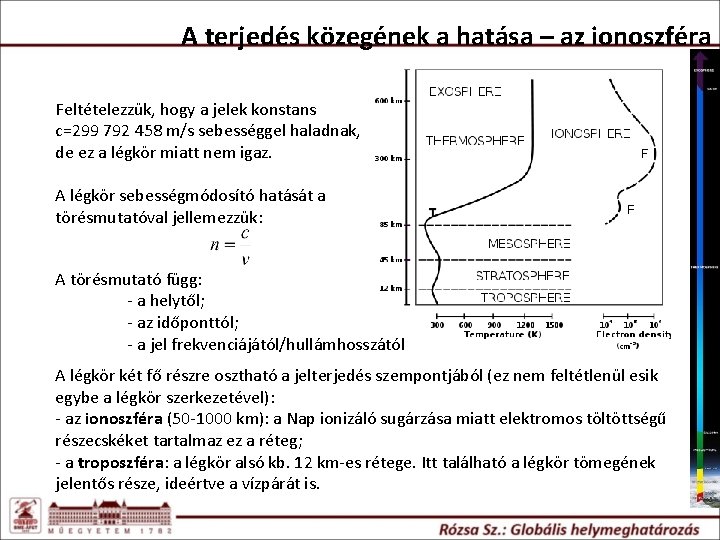 A terjedés közegének a hatása – az ionoszféra Feltételezzük, hogy a jelek konstans c=299 A terjedés közegének a hatása – az ionoszféra Feltételezzük, hogy a jelek konstans c=299