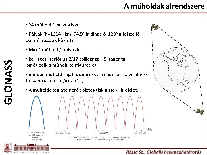 A műholdak alrendszere • 24 műhold 3 pályasíkon • Pályák (h=19140 km, 64, 8 A műholdak alrendszere • 24 műhold 3 pályasíkon • Pályák (h=19140 km, 64, 8