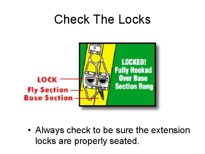 Check The Locks • Always check to be sure the extension locks are properly