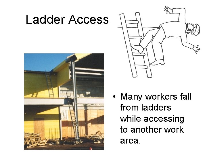 Ladder Access • Many workers fall from ladders while accessing to another work area.