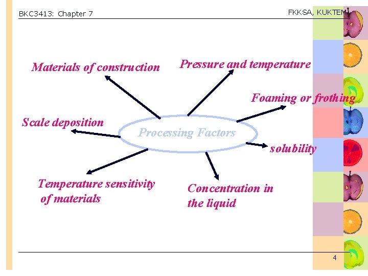 FKKSA, KUKTEM BKC 3413: Chapter 7 Materials of construction Pressure and temperature Foaming or