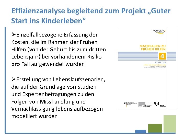 Effizienzanalyse begleitend zum Projekt „Guter Start ins Kinderleben“ ØEinzelfallbezogene Erfassung der Kosten, die im