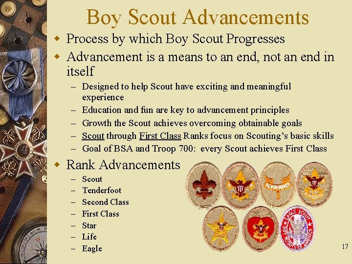 Boy Scout Advancements w Process by which Boy Scout Progresses w Advancement is a