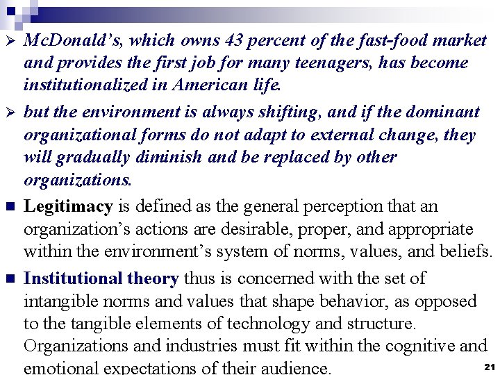 Ø Ø n n Mc. Donald’s, which owns 43 percent of the fast-food market