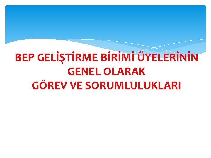 BEP GELİŞTİRME BİRİMİ ÜYELERİNİN GENEL OLARAK GÖREV VE SORUMLULUKLARI 