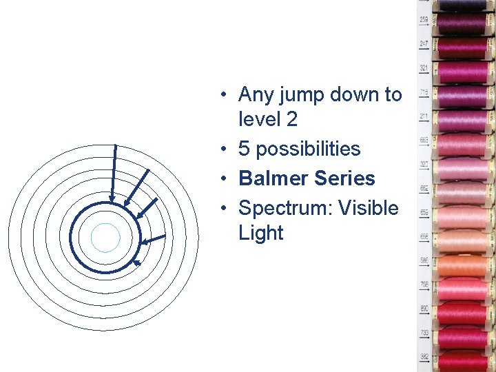  • Any jump down to level 2 • 5 possibilities • Balmer Series