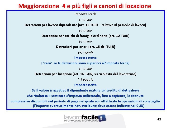 Maggiorazione 4 e più figli e canoni di locazione Imposta lorda (-) meno Detrazioni
