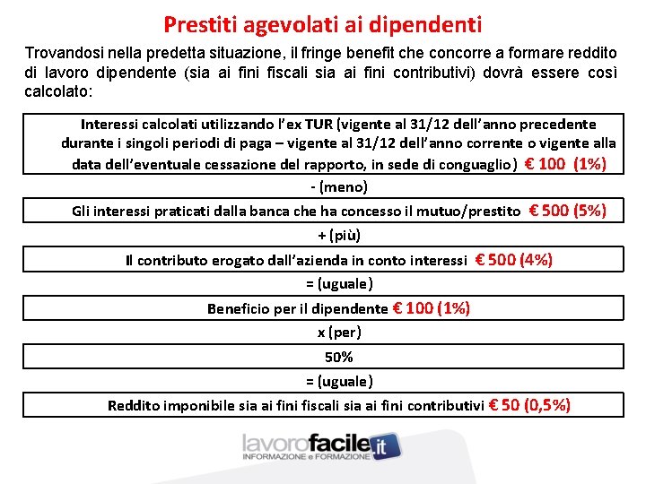 Prestiti agevolati ai dipendenti Trovandosi nella predetta situazione, il fringe benefit che concorre a