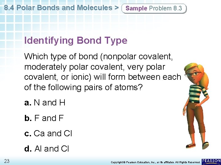 8. 4 Polar Bonds and Molecules > Sample Problem 8. 3 Identifying Bond Type