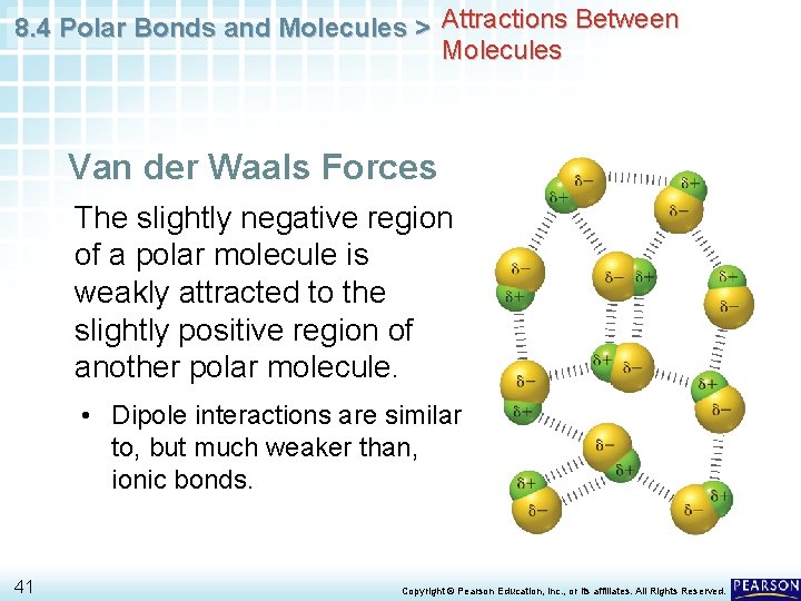 8. 4 Polar Bonds and Molecules > Attractions Between Molecules Van der Waals Forces