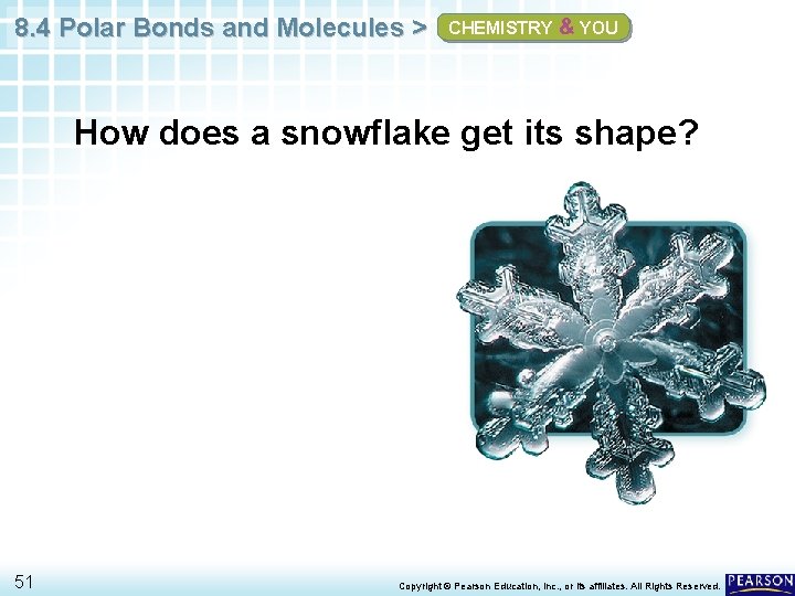 8. 4 Polar Bonds and Molecules > CHEMISTRY & YOU How does a snowflake