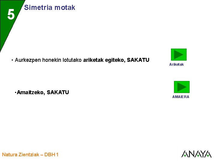 UNIDAD 5 3 Simetria motak • Aurkezpen honekin lotutako ariketak egiteko, SAKATU • Amaitzeko,