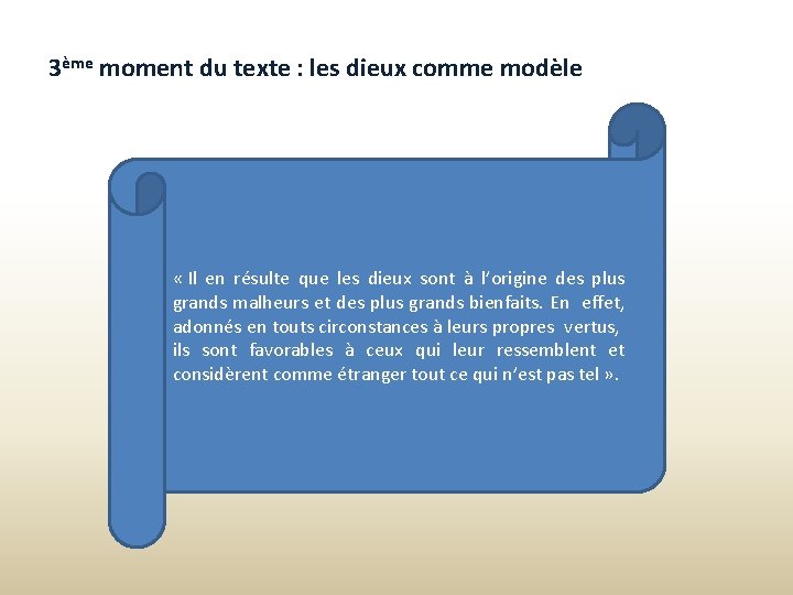 3ème moment du texte : les dieux comme modèle « Il en résulte que