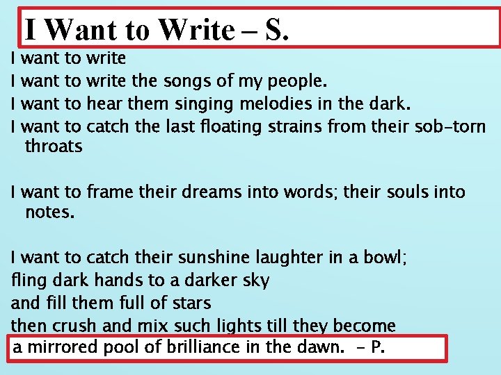 I I I Want to Write – S. want to write the songs of
