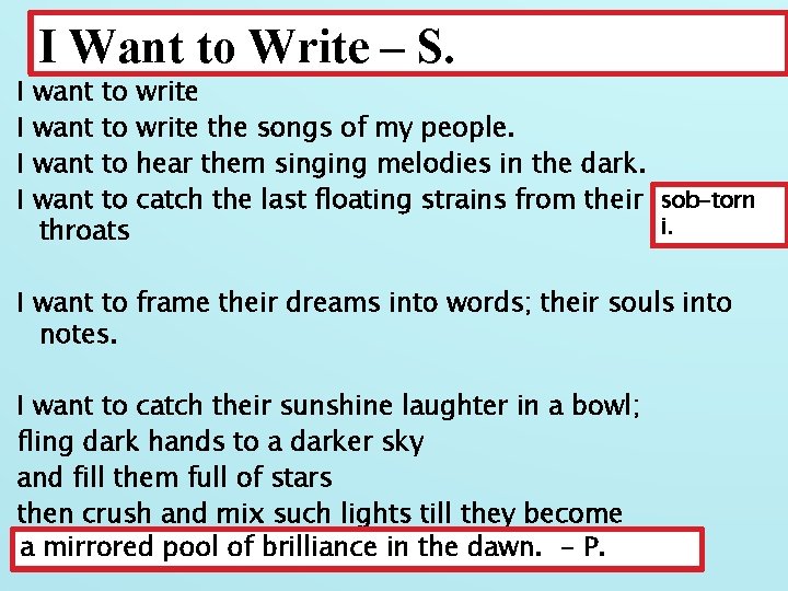 I I I Want to Write – S. want to write the songs of