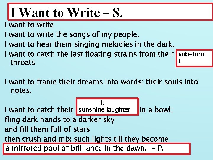 I I I Want to Write – S. want to write the songs of