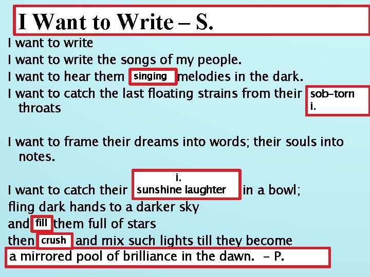 I I I Want to Write – S. want to write the songs of