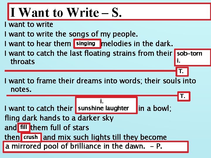 I I I Want to Write – S. want to write the songs of