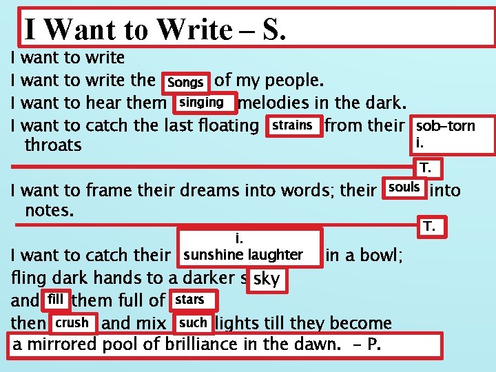 I I I Want to Write – S. want to write the songs Songs