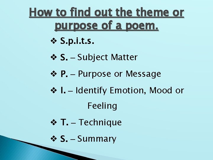 How to find out theme or purpose of a poem. v S. p. i.
